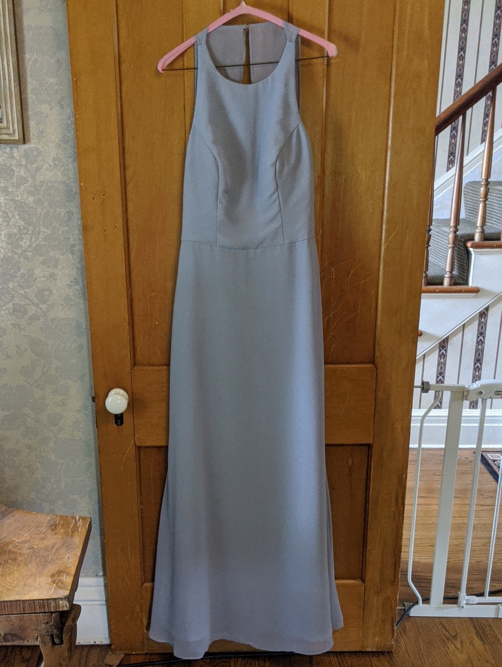 Hayley Paige Occasions Sleeveless Light Gray Maxi Gown - Sz 6